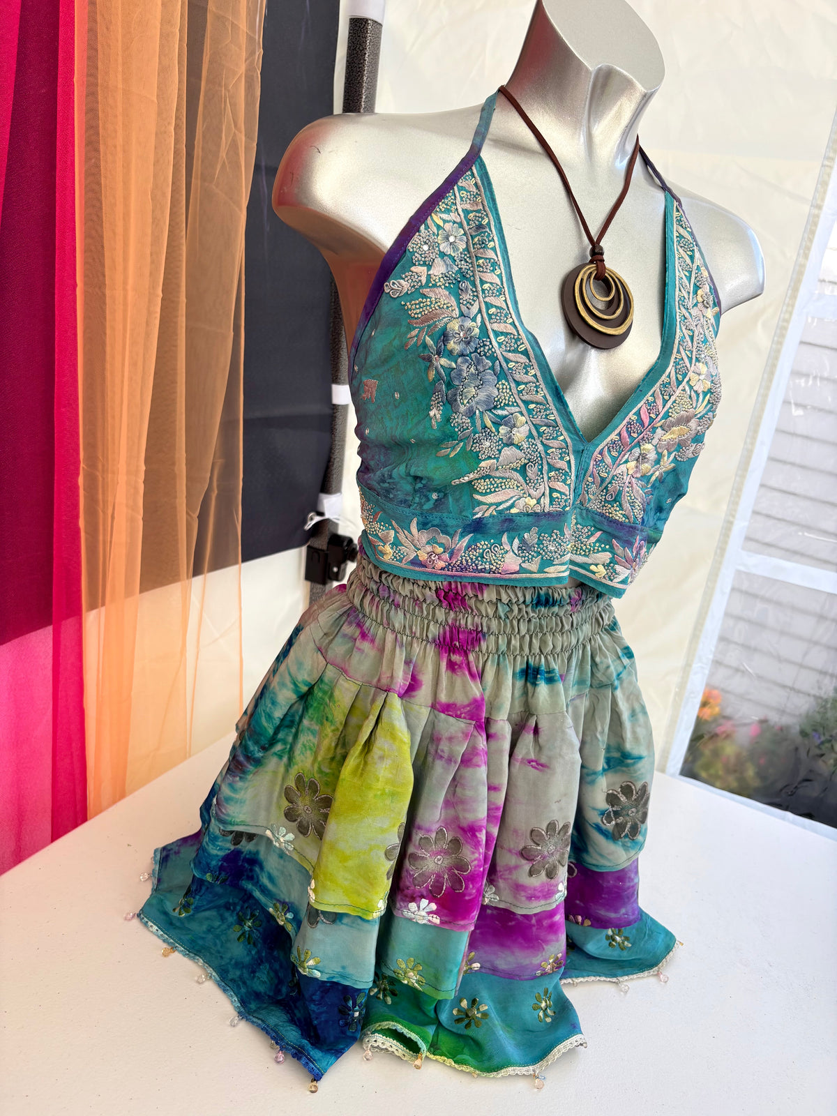 Multicolour tie-dye skirt