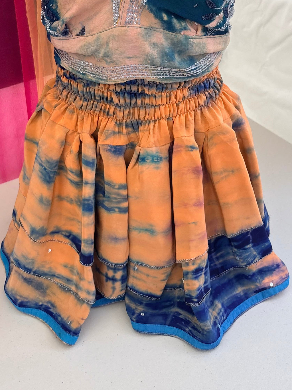 Orange & blue tie-dye skirt