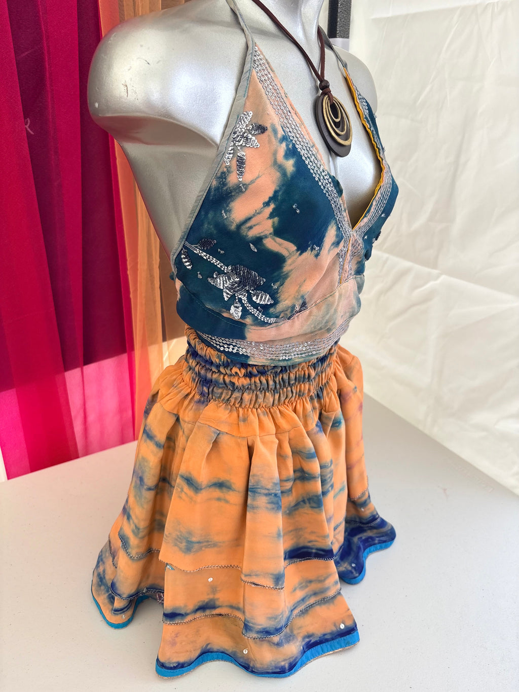 Orange & blue tie-dye skirt