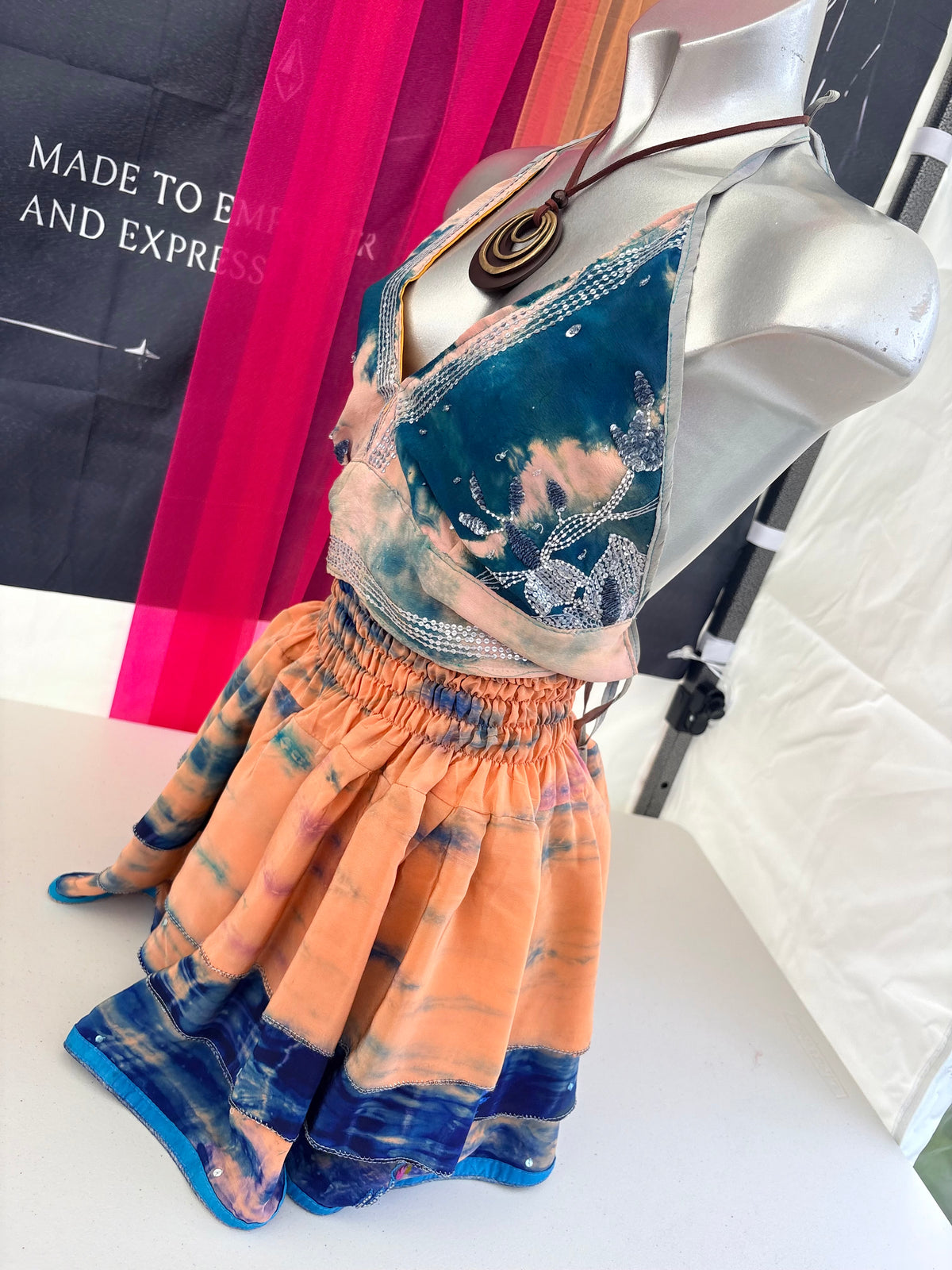 Orange & blue tie-dye skirt